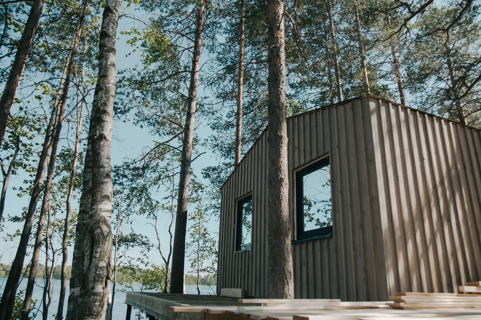 Quiet Canadian lakeside cottage nestled among pine and deciduous trees